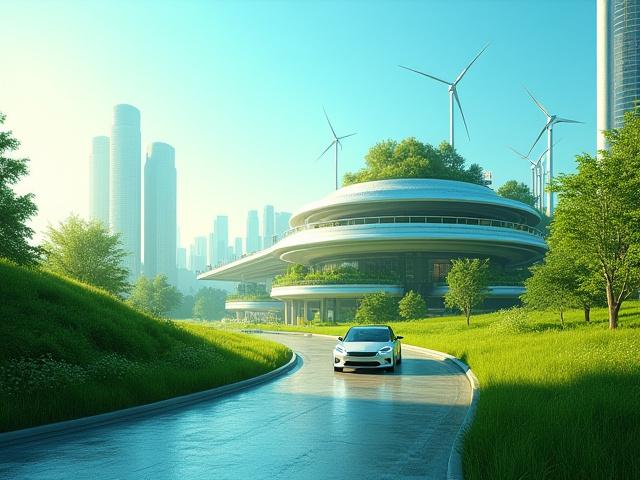 環境を守る緑色のエネルギーとビル群