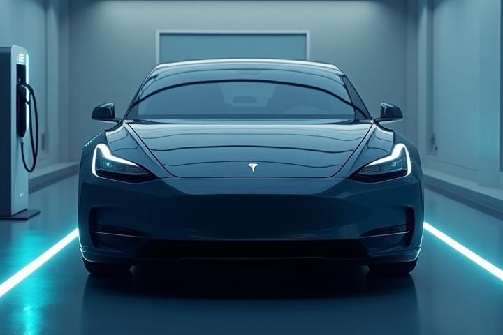 充電中のEV高級車と洗練された都市環境